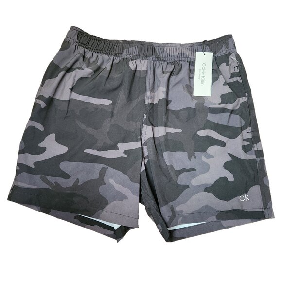 Calvin Klein Black Camo Stretch Euro Volley Solid 5" Swim (Median) - Picture 1 of 4